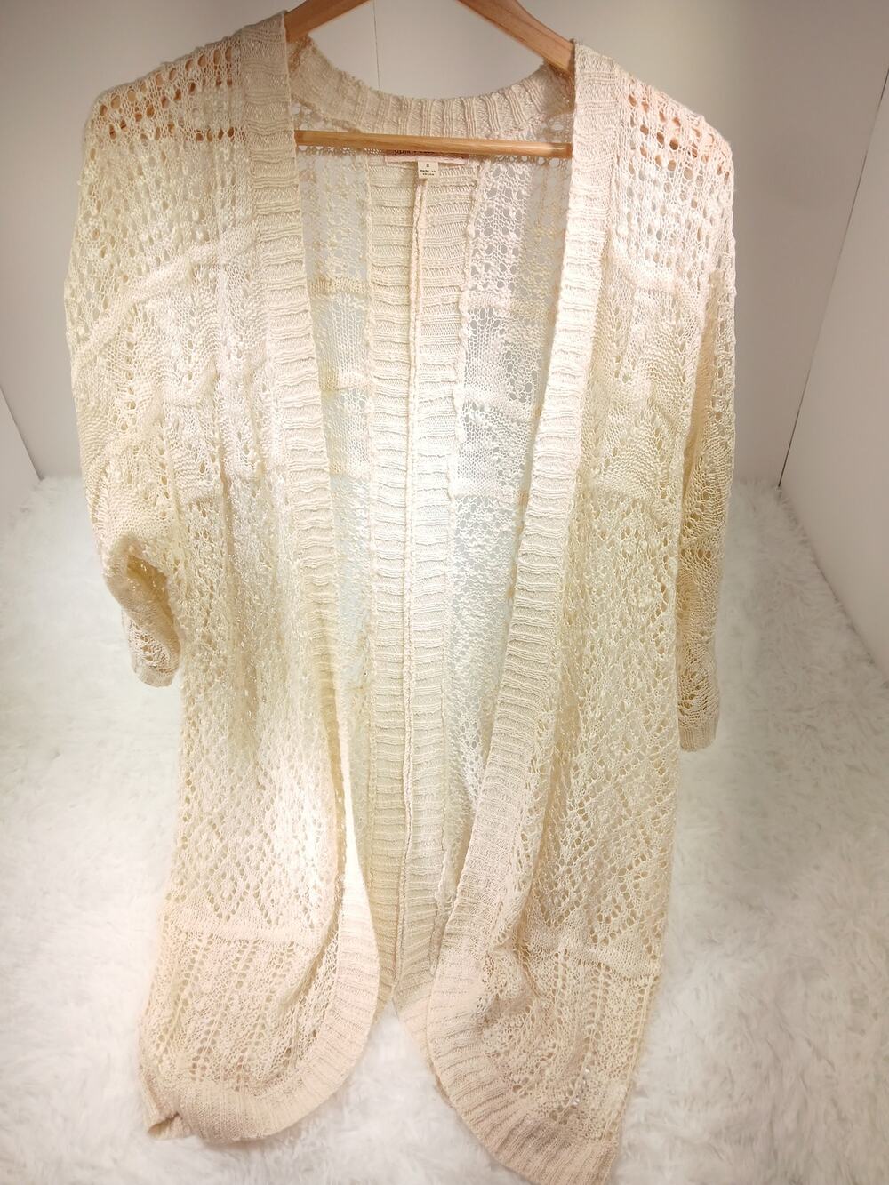 Pink Rose Crochet Knit Cream Cardigan- Women's Size Small